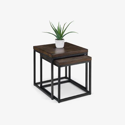 Dunelm Brooklyn Nesting Lamp Tables Dark Oak Dark Brown