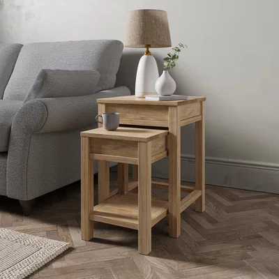 Dunelm Olney Nest of Tables with Storage Oak