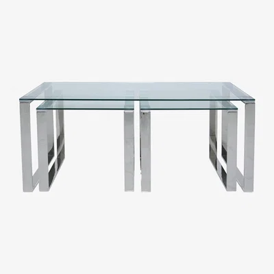 Furniture123 Nest of 3 Tables in Stainless Steel with Glass Top
