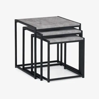 Furniture123 Staten Nest of 3 Table in Faux Concrete & Black Metal Base - Julian Bowen