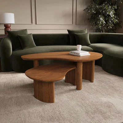 Furniture123 Kidney Mango Wood Coffee Nest of Tables - Ivan