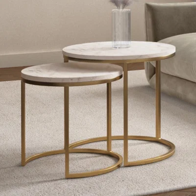 Furniture123 Marble Nest of Tables with Gold Base - Martina