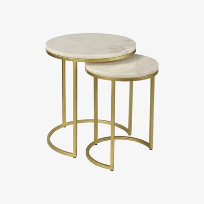 Furniture123 Marble Nest of Tables in White with Gold Metal Bases - Martina