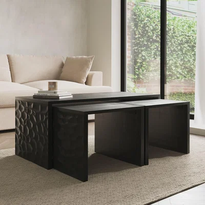 Furniture123 Neesha Black Textured Mango Wood Large Nest Of Tables