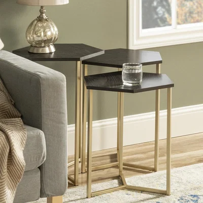 Furniture123 Foster Hexagon Nest of 3 Tables with Gold Base