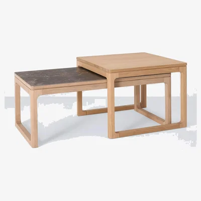 John Lewis John Lewis Mira II Nest of Tables, Oak/Brown Ceramic