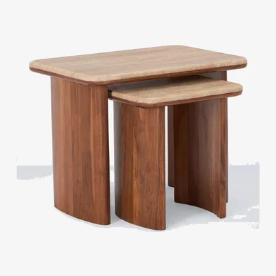 John Lewis John Lewis Adina Travertine Top Nest of 2 Tables, Walnut