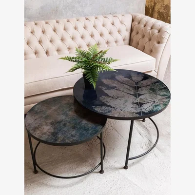 John Lewis One.World Brookby Fern Iron & Glass Nesting Tables, Set of 2, Blue