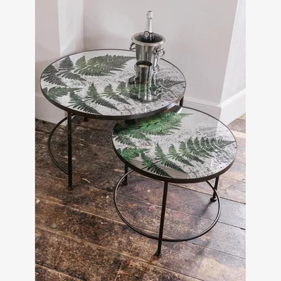 John Lewis One.World Brookby Fern Iron & Glass Nesting Tables, Set of 2, Green