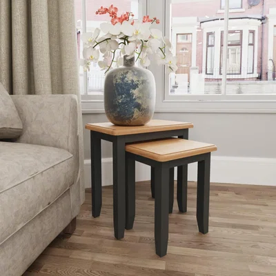 Knees Galileo Oak Nest of 2 Tables - Grey