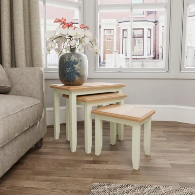 Knees Galileo Oak Nest of 3 Tables - Pure White