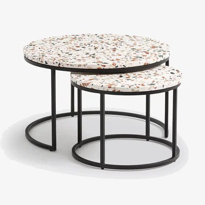 La Redoute Set of 2 Hervé Terrazzo and Metal Round Nesting Tables