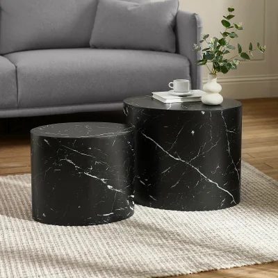 La Redoute Tova Marble Effect Nesting Drum Side Tables (Set of 2)