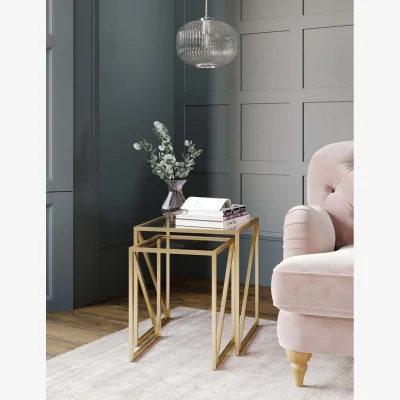 Marks & Spencer Gallery Direct Milan Metal & Glass Nest of Tables Antique Brass