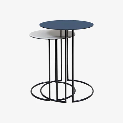 Made in Design Tokyo Nested tables - / Ø 40 & Ø 34 cm - Steel by Maison Sarah Lavoine Blue/Beige