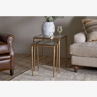 Nkuku nkuku Gilasi Cast Metal & Glass Nesting Side Tables Set Of 2 | Tables | Antique Brass