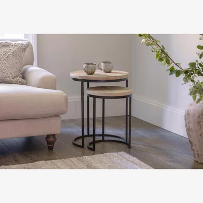 Nkuku nkuku Aasha Carved Mango Wood & Iron Nesting Side Tables Set Of 2 | Tables | Natural | ()