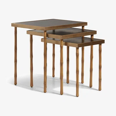 OKA OKA, Adam Lippes X OKA Set of Three Avery Nesting Side Tables - Natural/Midnight Green, Side Tables, Brass/Metal/Wood