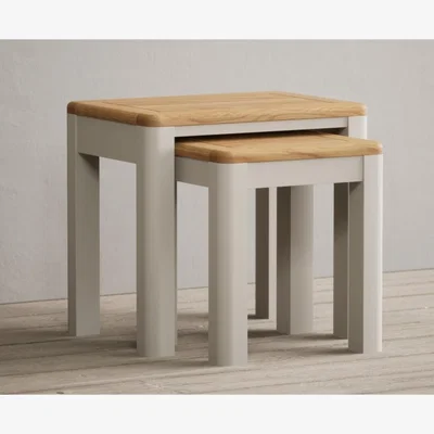 Oak&More Alba Oak and Soft White Painted Nest Of Tables