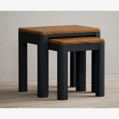 Oak&More Pembridge Oak and Dark Blue Painted Nest Of Tables