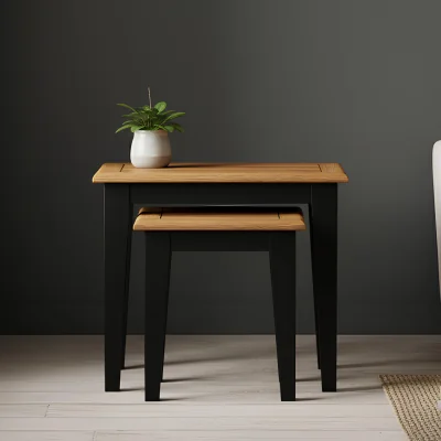 Oak&More Charlton Oak and Black Painted Nest Of Tables
