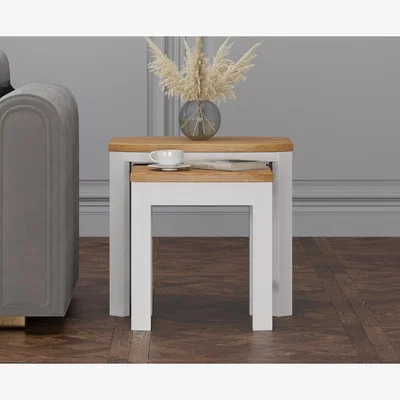 Oak&More Bradwell Oak and Signal White Painted Nest of Tables