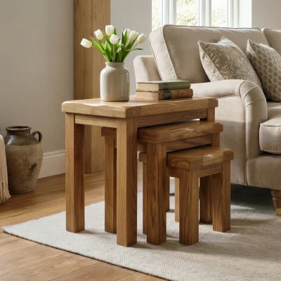 Oak&More Harrogate Rustic Solid Oak Nest Of Tables