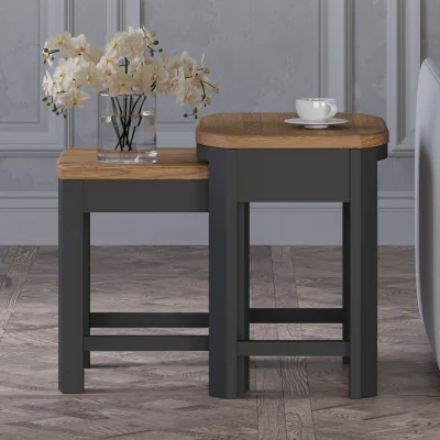 Oak&More Bradwell Oak and Charcoal Painted Nest of Tables