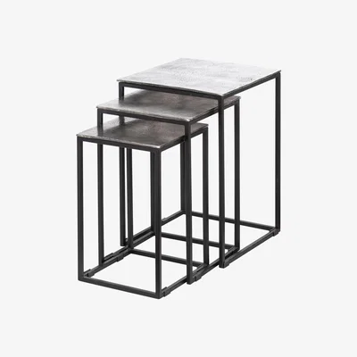 Olivia's Hill Interiors Farrah Collection Nest of 3 Tables in Silver