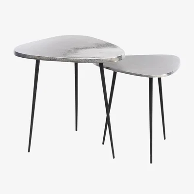Olivia's Libra Tribeca Set Of Two Aluminium Side Tables Silver