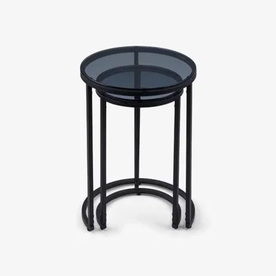 Downtown Julian Bowen Chicago Round Nesting Side Tables - Smoked Glass In SmokedGlass
