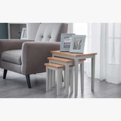 Downtown Julian Bowen Cleo Nest Of Tables - 2 Tone Grey and Oak In Grey/Oak