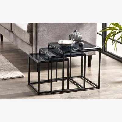 Downtown Julian Bowen Chicago Nest Of 3 Tables - Smoked Glass In SmokedGlass