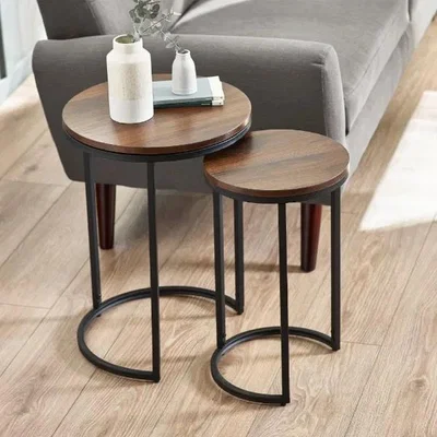 Downtown Julian Bowen Tribeca Round Nesting Side Tables - Walnut