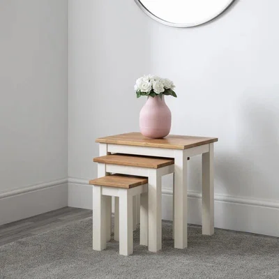 Downtown Julian Bowen Coxmoor Nest Of 3 Tables - Ivory and Oak In IvoryOak