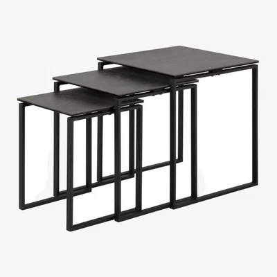 Downtown Katrine Ceramic Nest Of Tables - Black