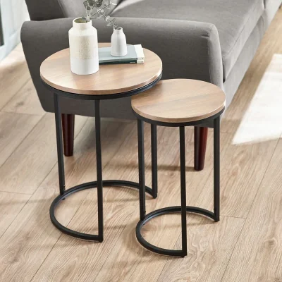 Downtown Julian Bowen Tribeca Round Nesting Side Tables Sonoma Oak In SonomaOak