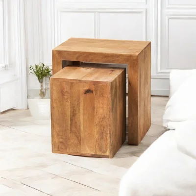 OAT Home Tibradden Wooden Cubed Nest Of 2 Tables