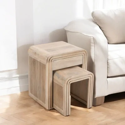 OAT Home Prehen Wooden Nest Of 2 Tables With Drawer