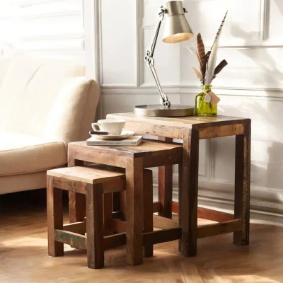 OAT Home Westport Rustic Wooden Nest Of 3 Tables