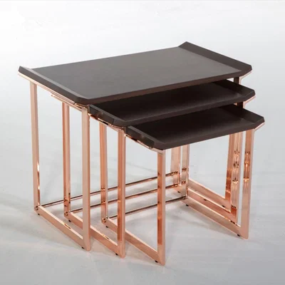 Pagazzi Roman Matte Grey and Rose Gold Nest of Tables