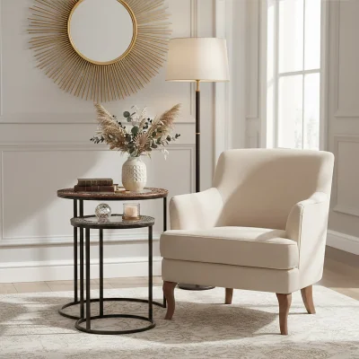 The Range Akola Set Of 2 Round Nesting Tables - Black, Gold