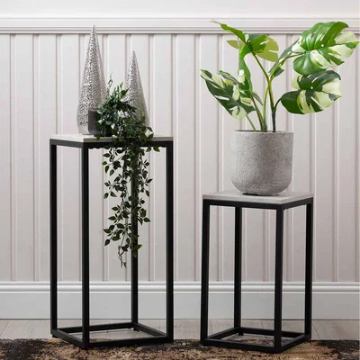 The Range Set of 2 Black and Grey Plant Stand - Black