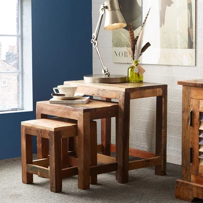 The Range Reclaimed Wood Furniture Nest of 3 Tables - Multicolour