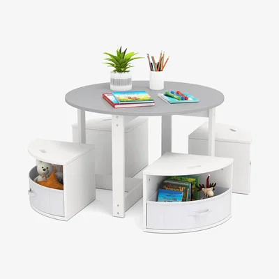 The Range Toddler Nesting Table with 4 Storage Stools - Grey