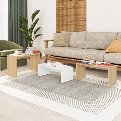 The Range FWStyle Nest Of 3 Tables Scratch Resistant Living Room Furniture - Natural Oak