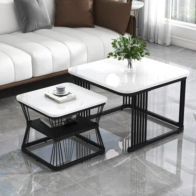 The Range Nesting Tables with Black Metal Frame Legs - White