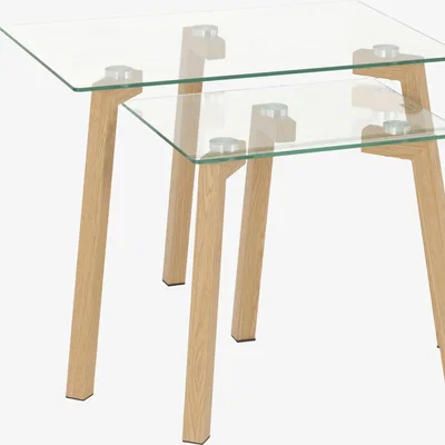 The Range Morton Nest of Tables - Clear Glass Oak Effect Veneer - Oak