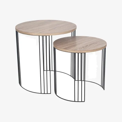 The Range Set of 2 Nesting Round Side Tables Atri - Dark natural and black