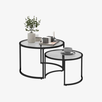 The Range Set Of 2 Round Nesting Tables With Tempered Glass Top - Black